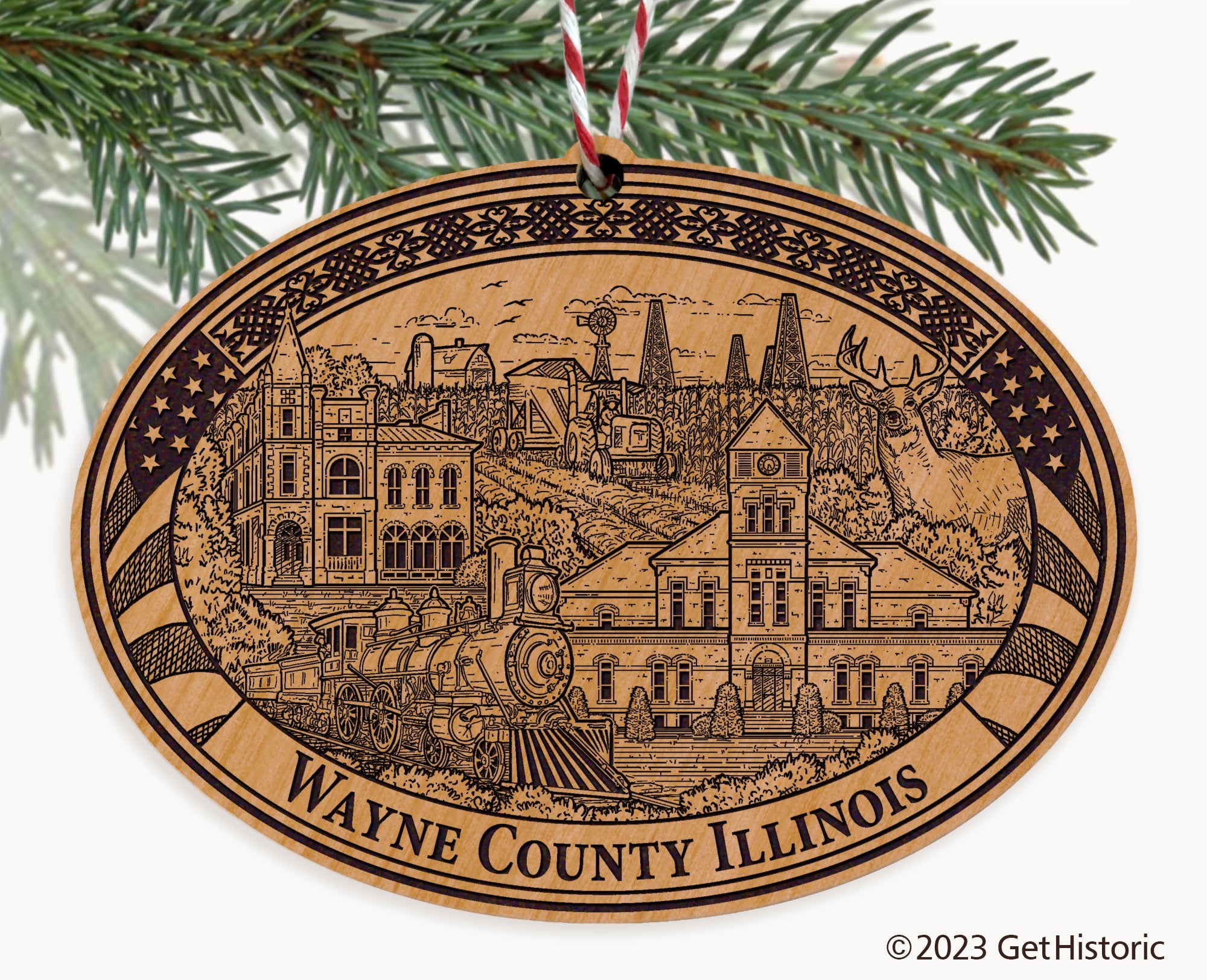 Wayne County Illinois Engraved Natural Ornament