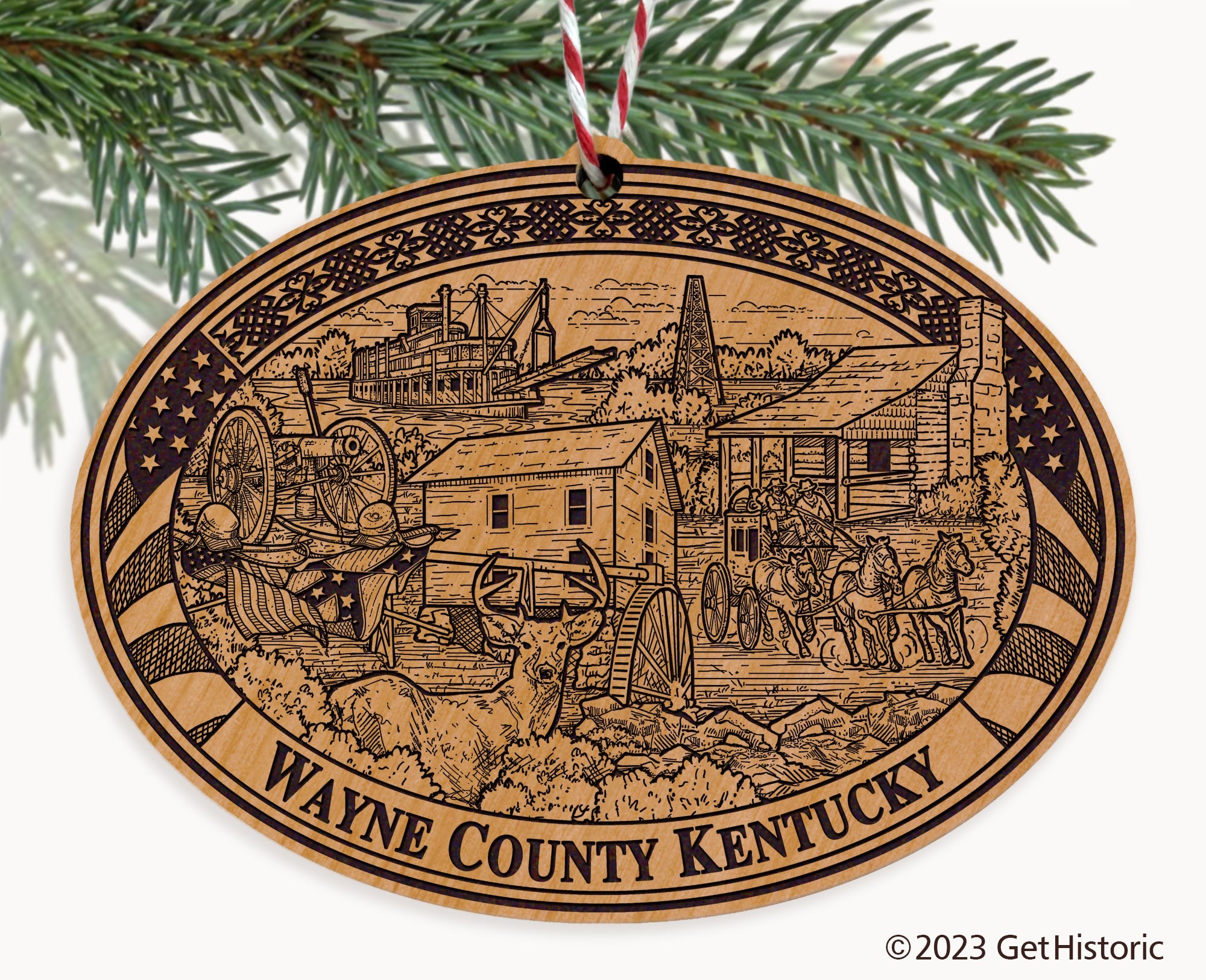 Wayne County Kentucky Engraved Natural Ornament