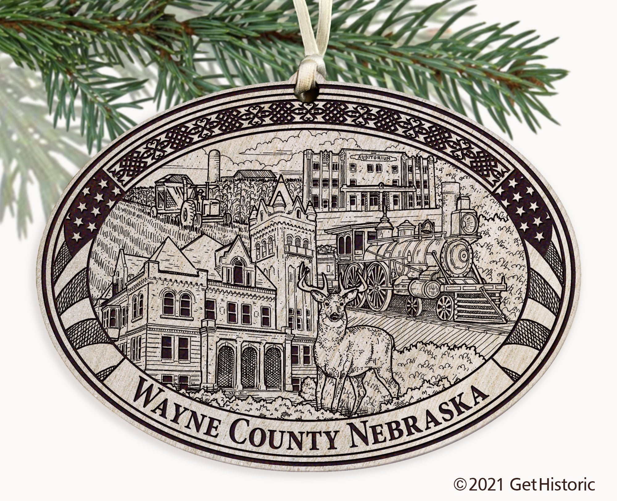 Wayne County Nebraska Engraved Ornament