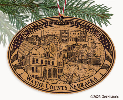 Wayne County Nebraska Engraved Natural Ornament
