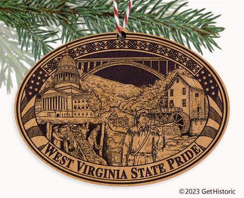 West Virginia State Natural Wood Engraved Ornament