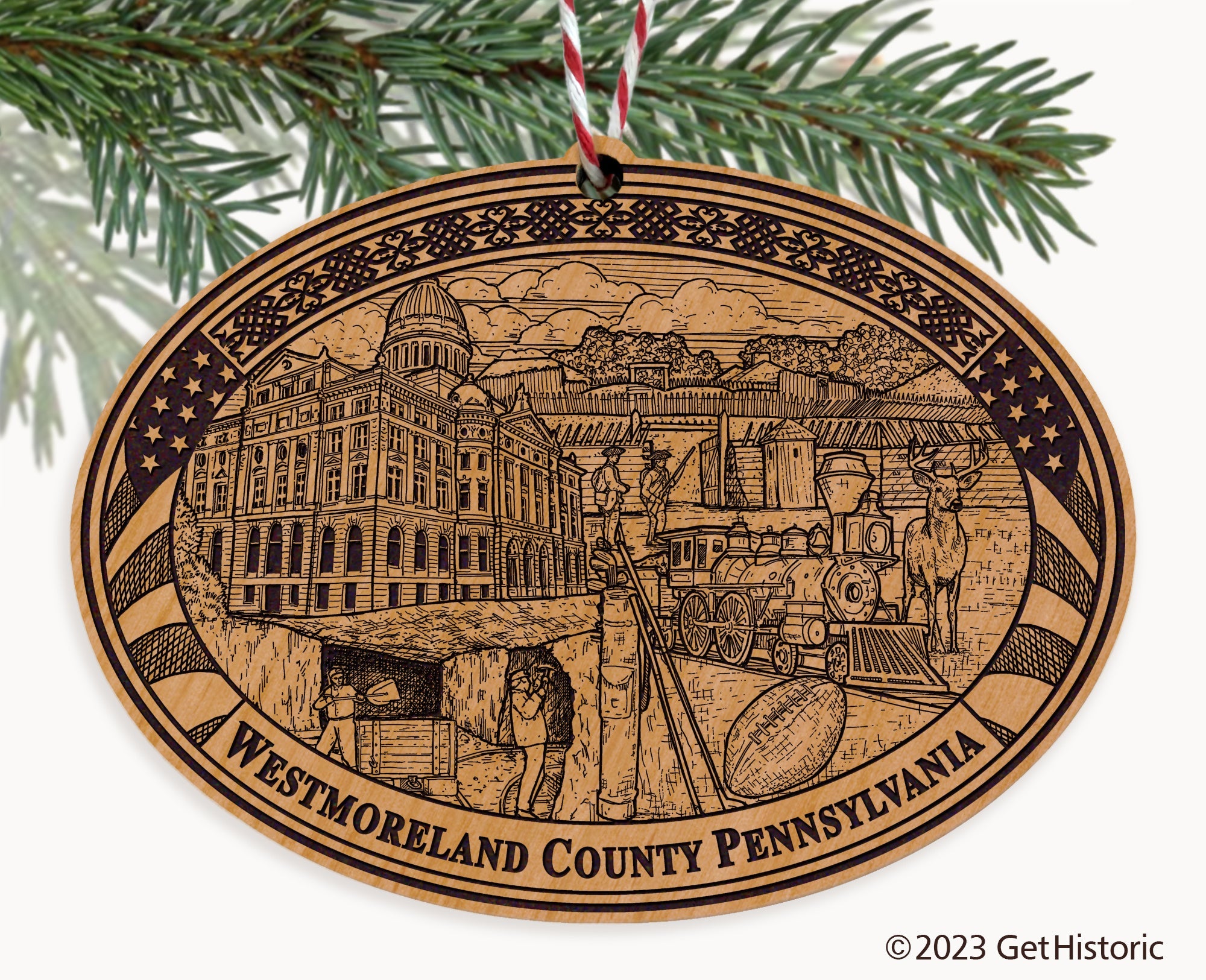 Westmoreland County Pennsylvania Engraved Natural Ornament
