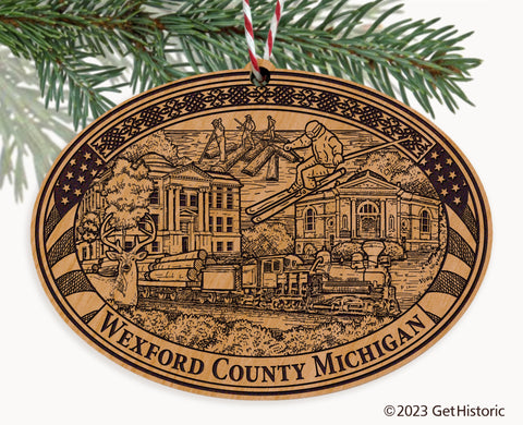 Wexford County Michigan Engraved Natural Ornament