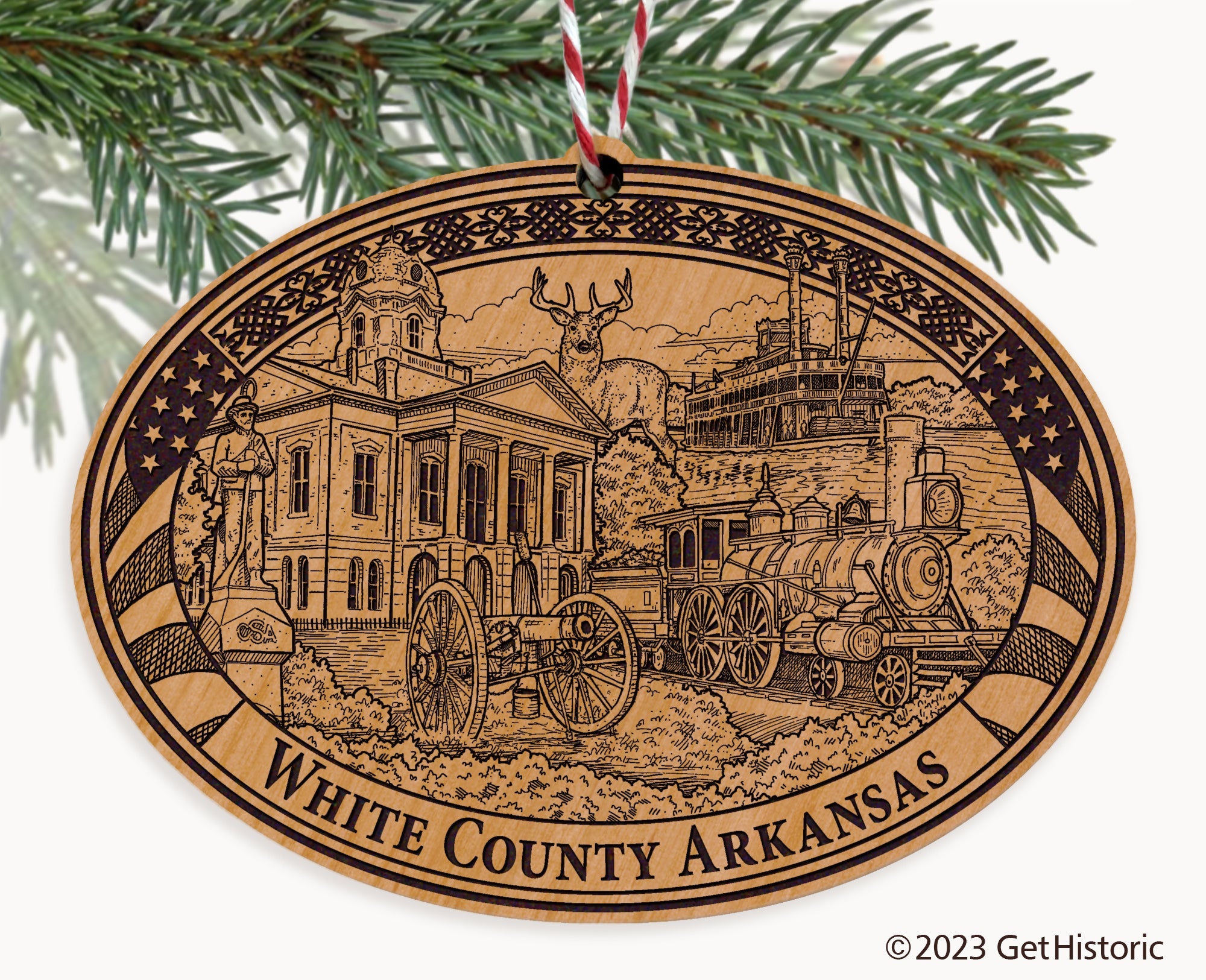 White County Arkansas Engraved Natural Ornament