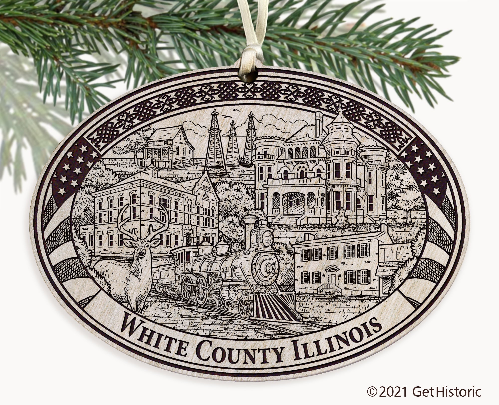 White County Illinois Engraved Ornament