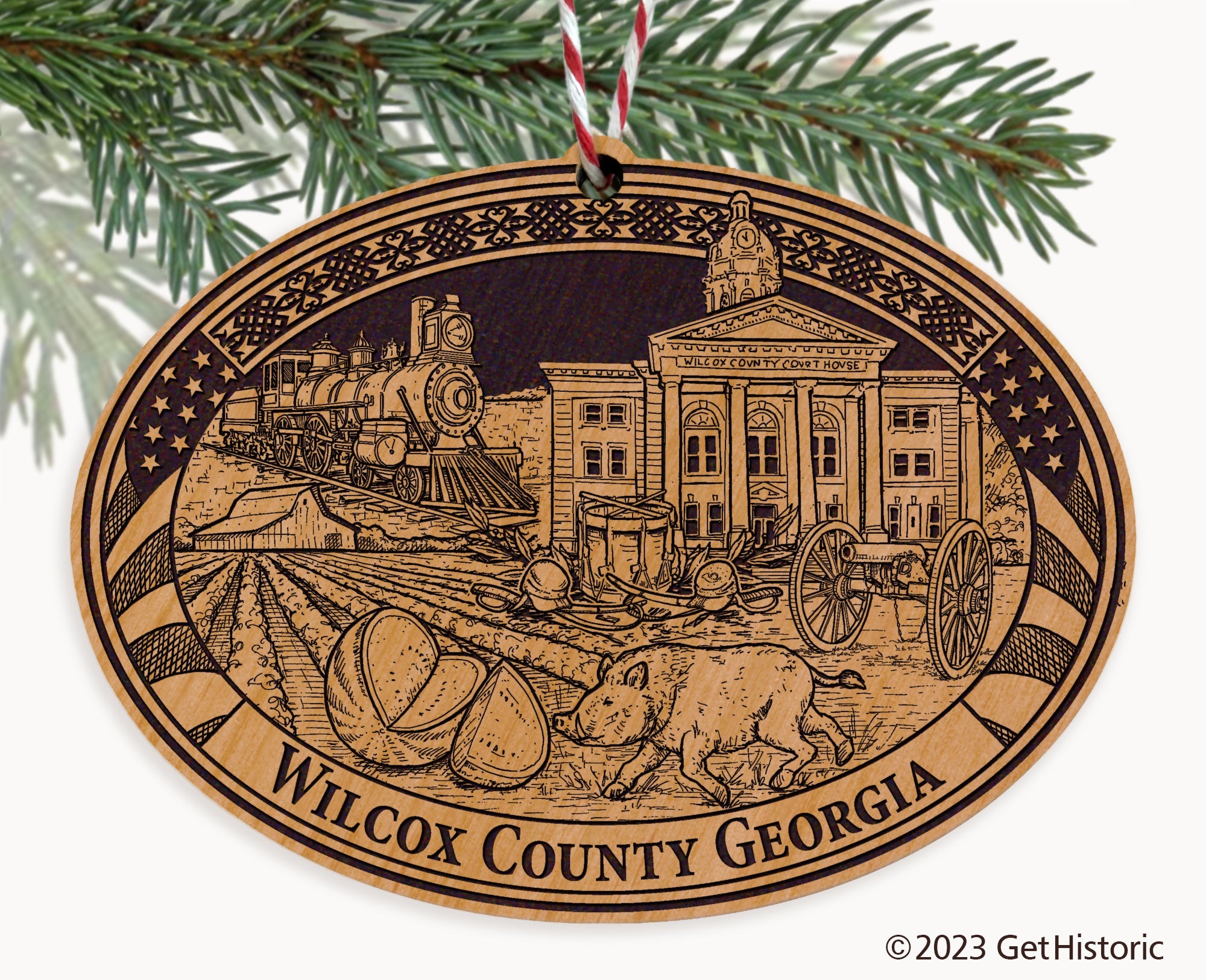 Wilcox County Georgia Engraved Natural Ornament