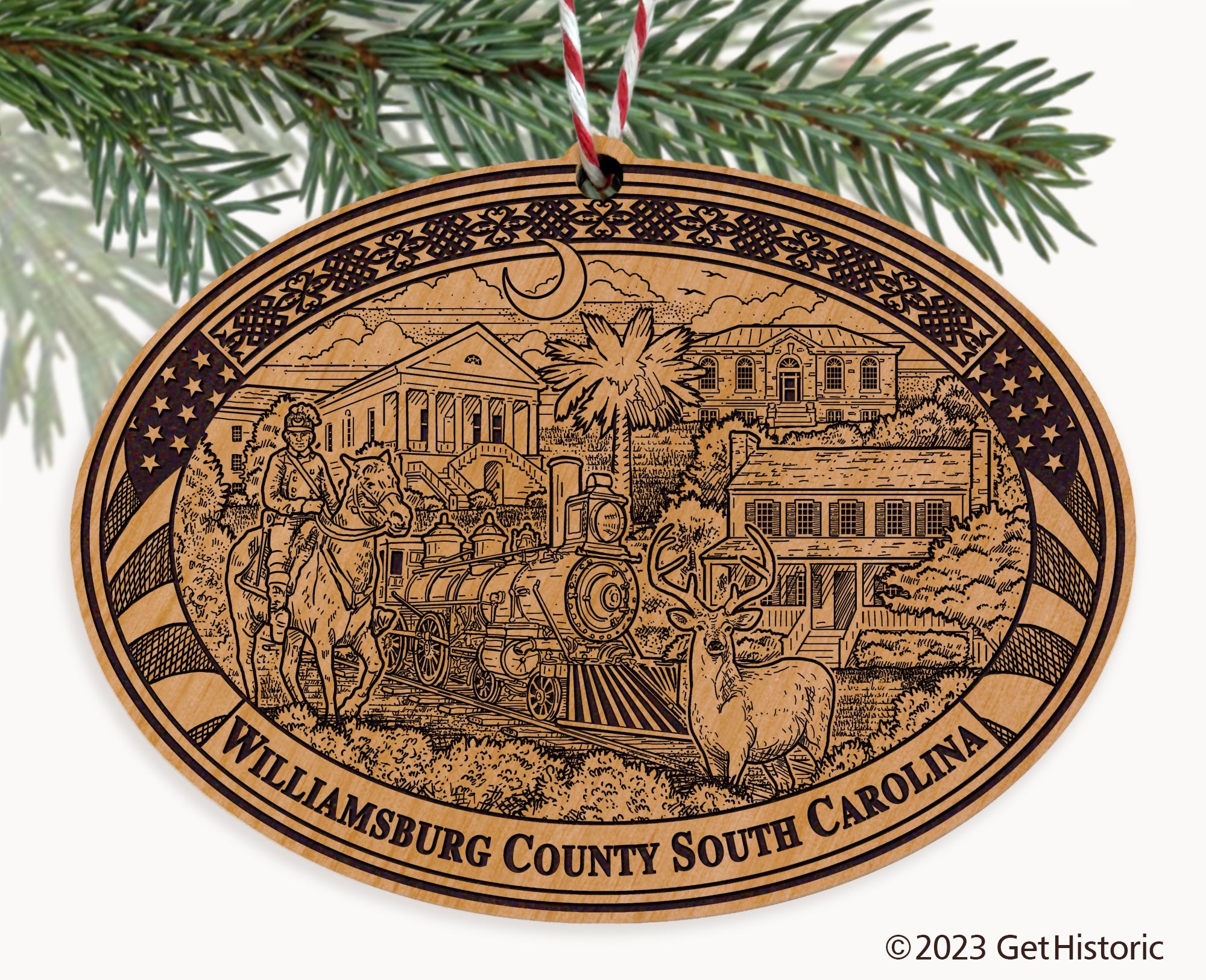 Williamsburg County South Carolina Engraved Natural Ornament