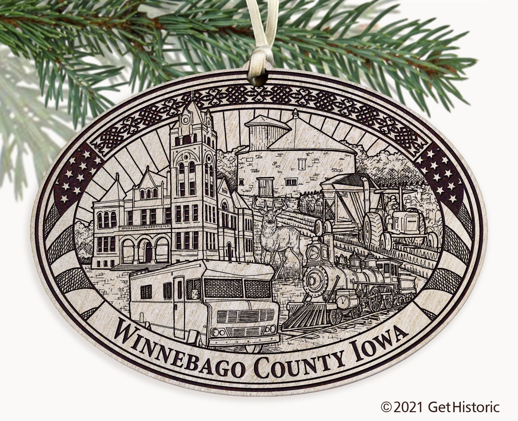 Winnebago County Iowa Engraved Ornament