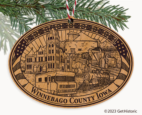 Winnebago County Iowa Engraved Natural Ornament