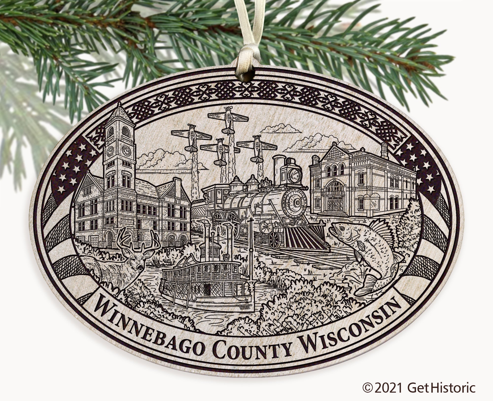 Winnebago County Wisconsin Engraved Ornament