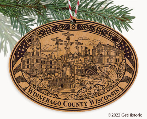 Winnebago County Wisconsin Engraved Natural Ornament