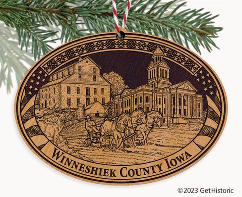 Winneshiek County Iowa Engraved Natural Ornament