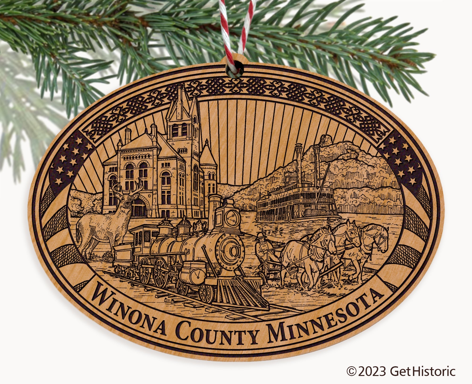 Winona County Minnesota Engraved Natural Ornament