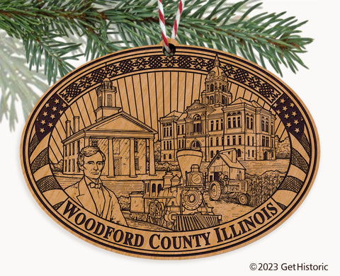 Woodford County Illinois Engraved Natural Ornament