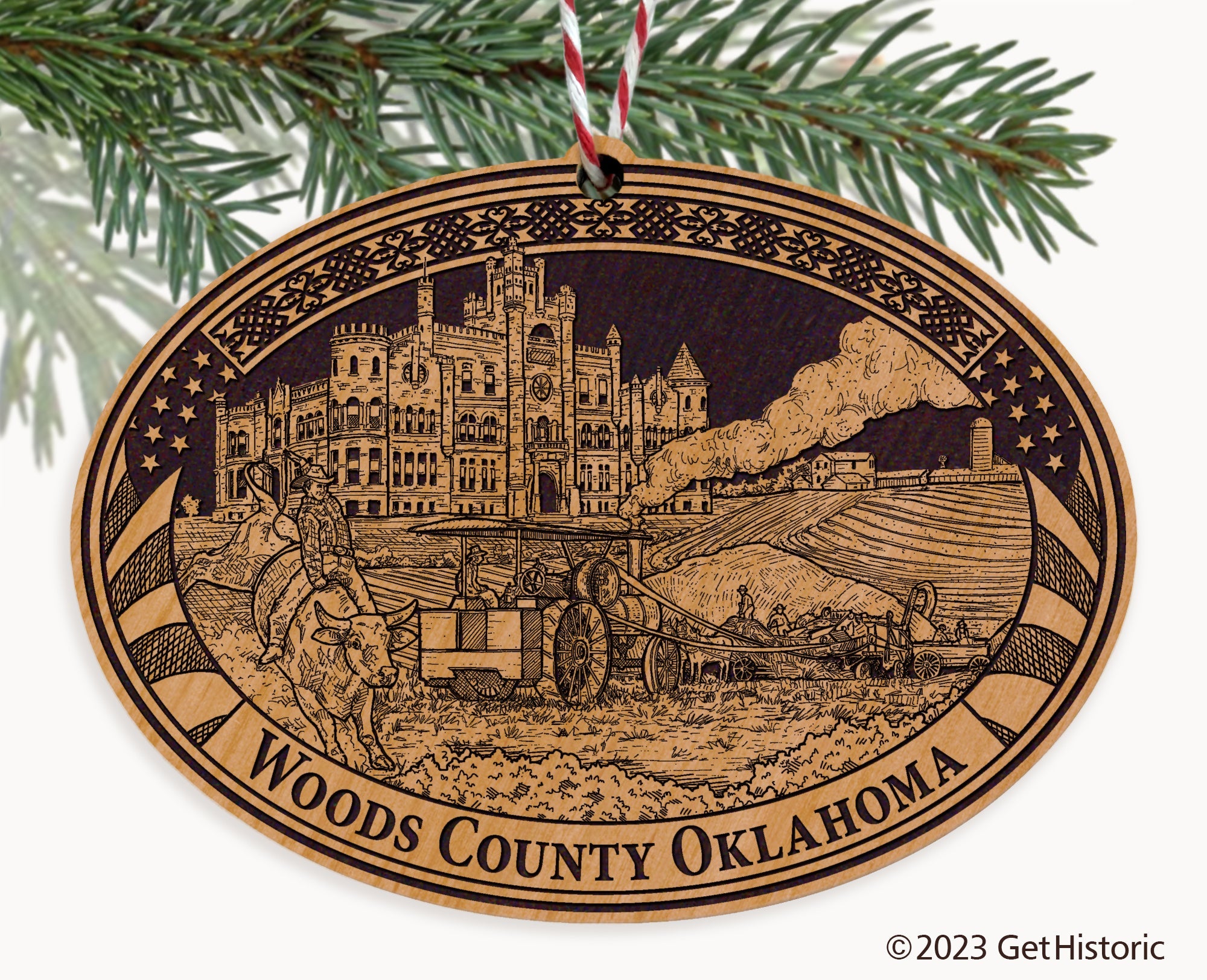 Woods County Oklahoma Engraved Natural Ornament