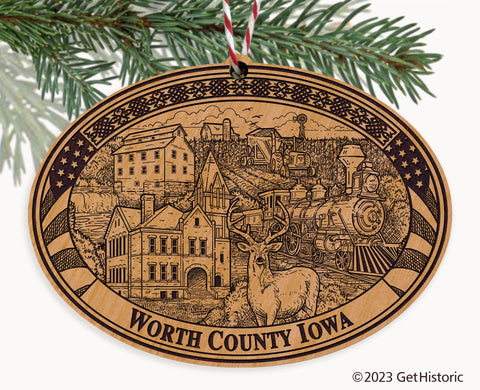 Worth County Iowa Engraved Natural Ornament