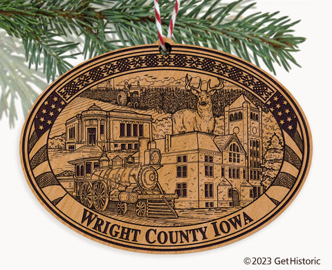 Wright County Iowa Engraved Natural Ornament