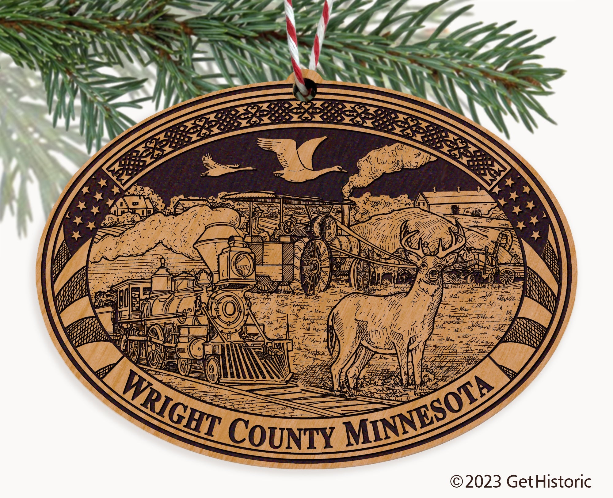 Wright County Minnesota Engraved Natural Ornament