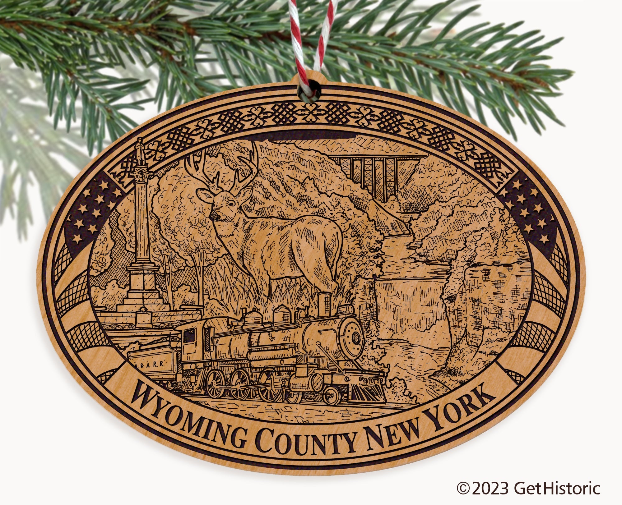 Wyoming County New York Engraved Natural Ornament