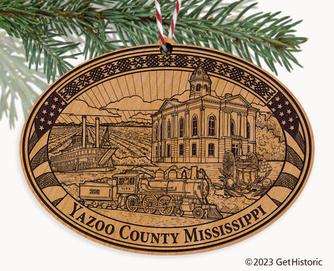 Yazoo County Mississippi Engraved Natural Ornament