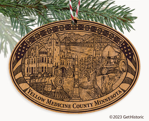 Yellow Medicine County Minnesota Engraved Natural Ornament
