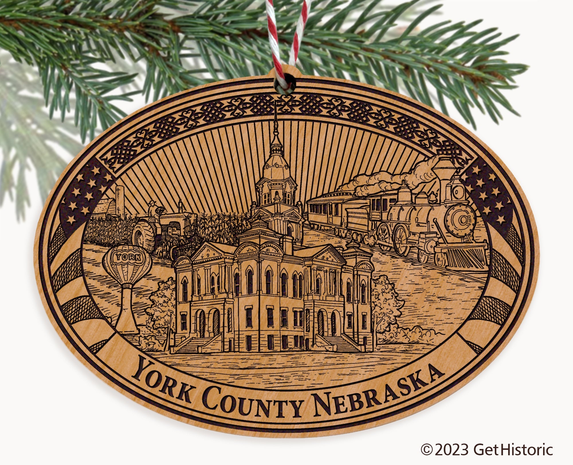 York County Nebraska Engraved Natural Ornament