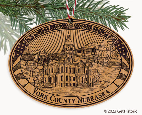 York County Nebraska Engraved Natural Ornament