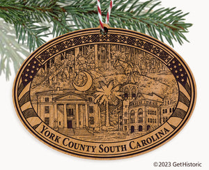 York County South Carolina Engraved Natural Ornament