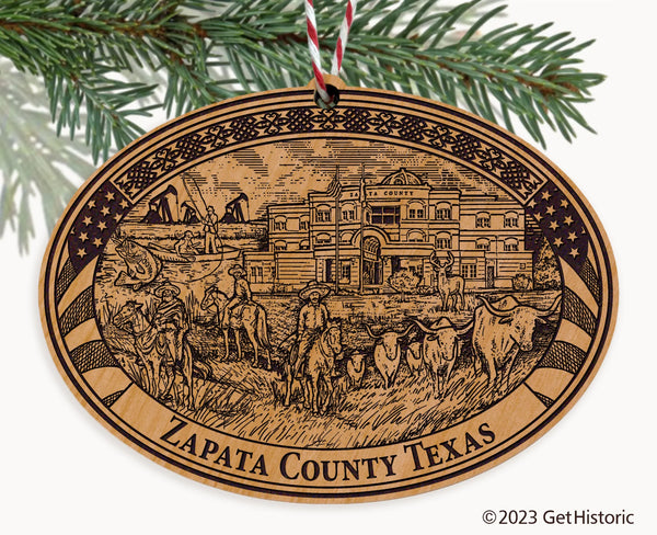 Zapata County Texas Engraved Natural Ornament